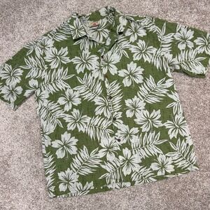 Hawaii Station Floral Print Button‎ Front Shirt Men Size XL Made In USA Green
